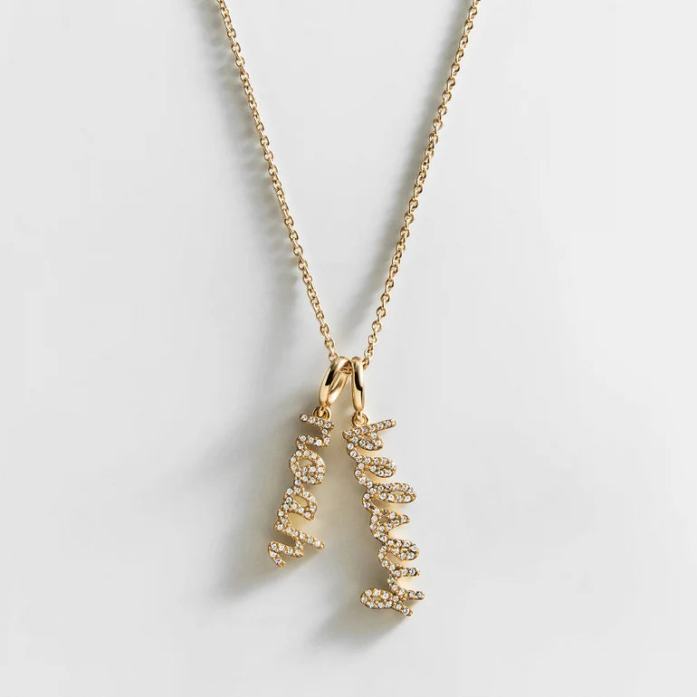 Pave script cluster name necklace in gold with two names #Color_Gold#Number of Names_2 Names