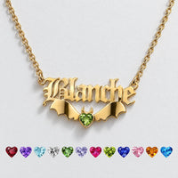 Gothic Nameplate Custom Birthstone Necklace
