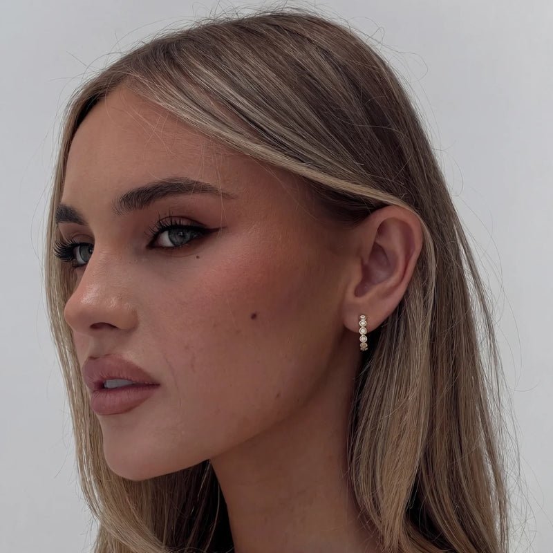 Gold Hoop Earrings - Bezel Tennis | Monrich