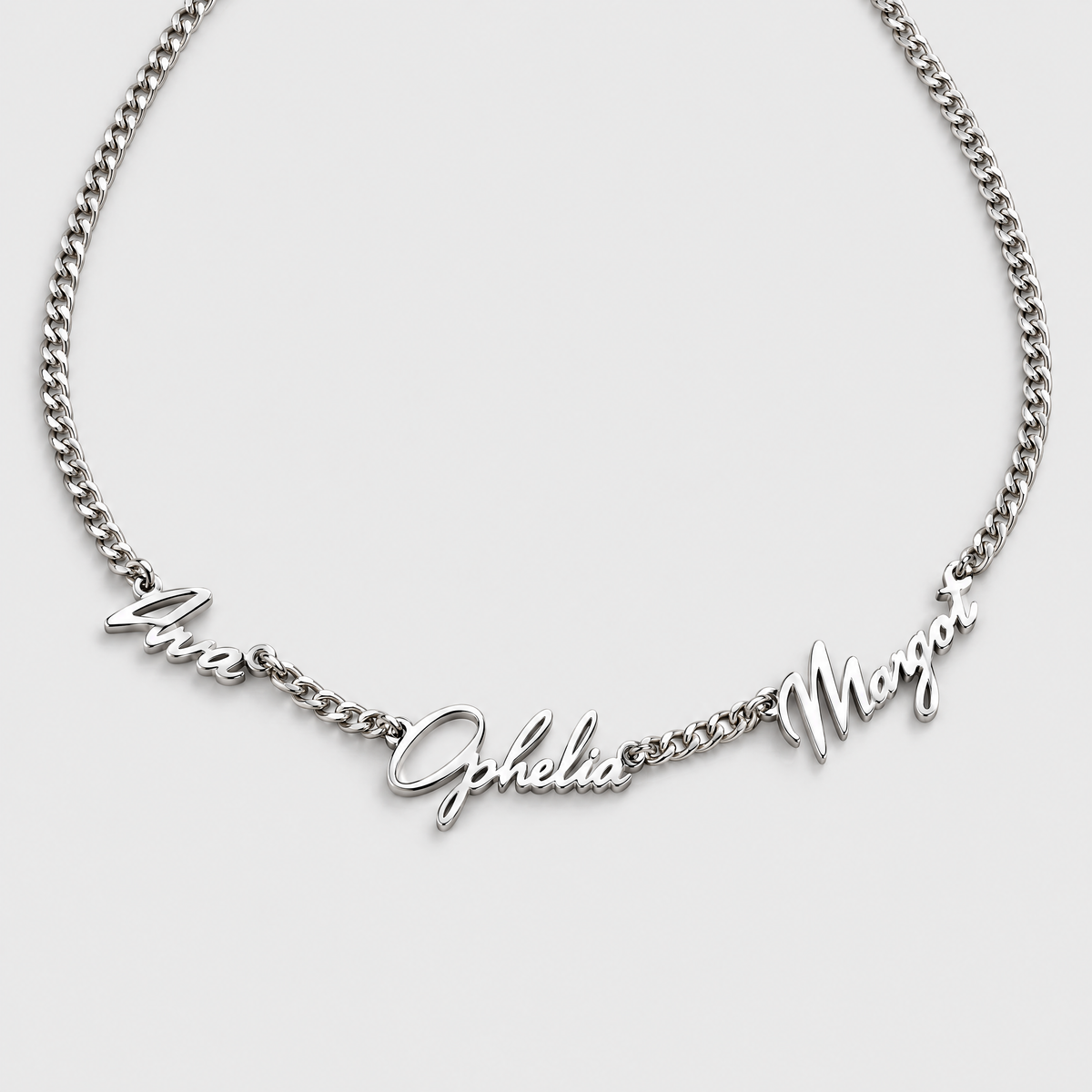 Personalized 3x Name Necklace - Silver