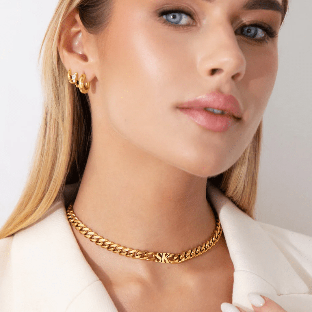 Initial Curb Chain Necklace - Gold-Plated & Custom - View 3